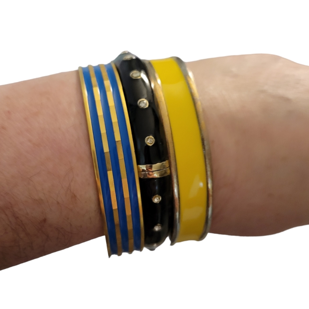 Sam Edelman &  Enameled Bangle Bracelets Set Of 3 Black Blue Yellow